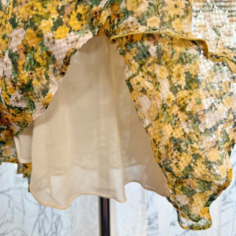 ISABEL MARANT GREEN YELLOW WHITE FLORAL PRINT RUFFLE SIDE TIE WRAP MINI SKIRT - Picture 9 of 15